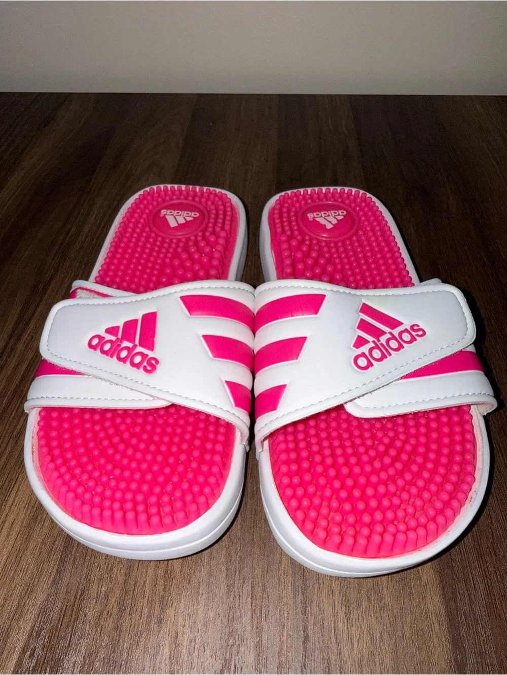 adidas Kids size 1 White and Hot Pink Slide Sandals
